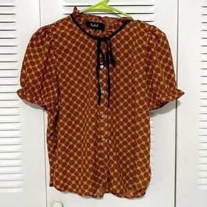 Retro Rust Cute Blouse with Bow Retro Streetwear